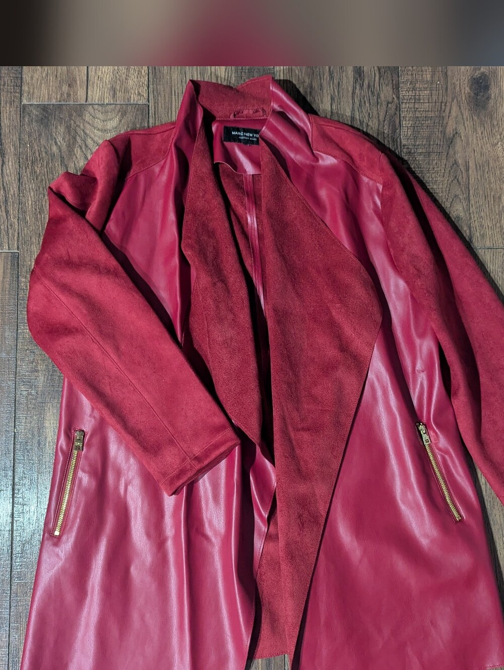 Marc New York Brick Red Faux Leather & Suede Waterfall Open Womens Jacket Sz XL